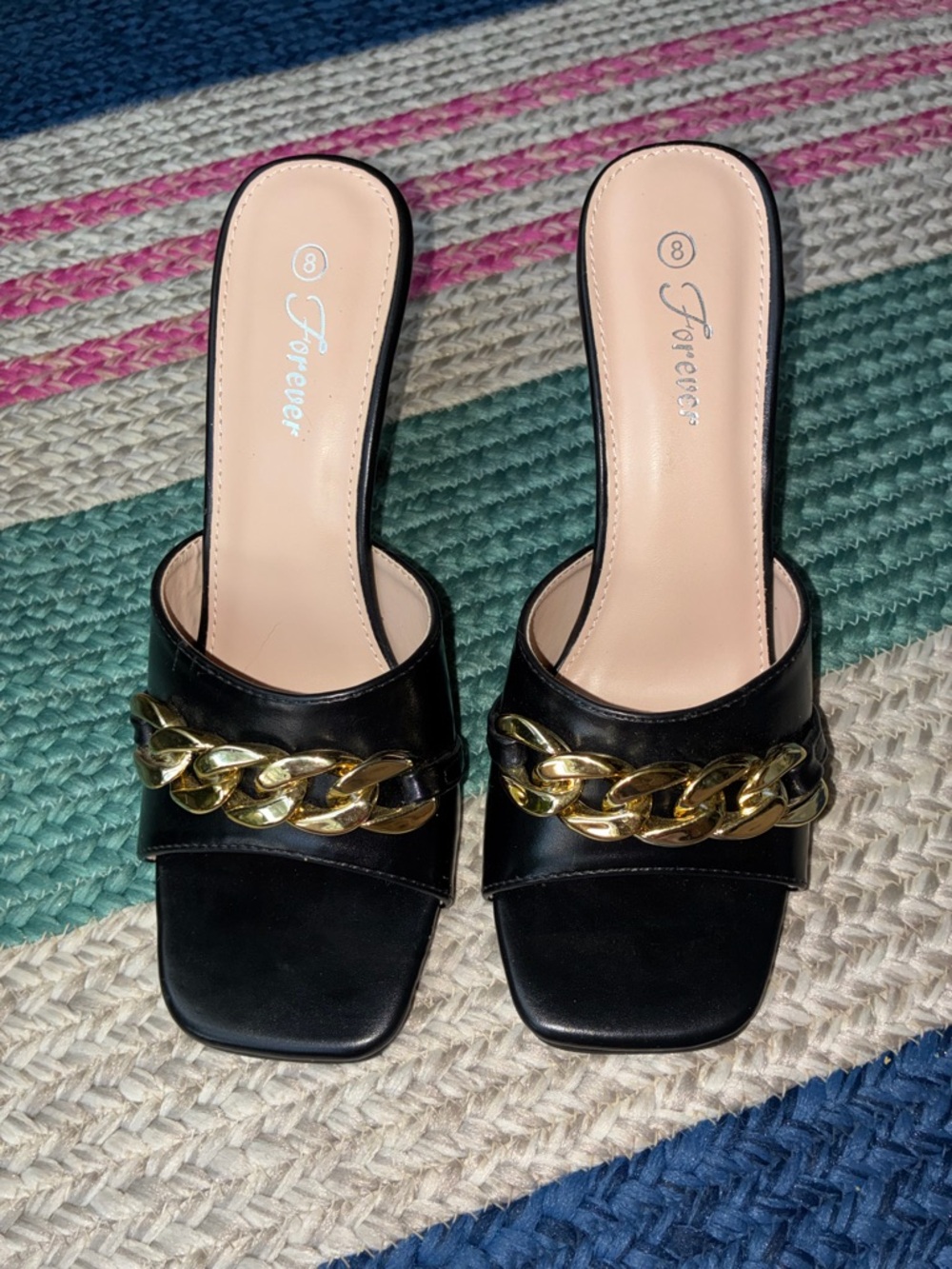 Women's Black Chain-Accent Slide Sandal Heels - Picture 5 of 10